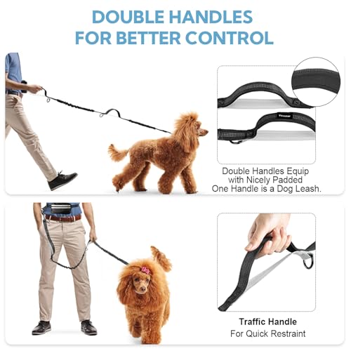 Hands Free Dog Leash for Two Dogs Walking,Running - color: Black/Silver Gray, size: Large