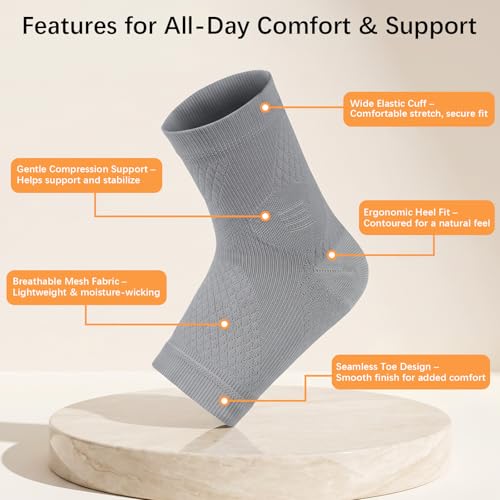 Breathable Knit Ankle Sleeve Wraps, Ankle Support Brace for Women & Men, Soft Lightweight Elastic Stabilizer for Running, Workout and Daily Activities (3 Pair/L/Black&Gray&Pink)