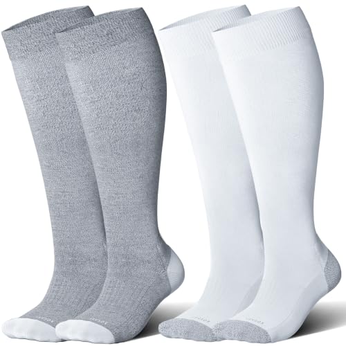 LEVSOX Bamboo Viscose Wide Calf Compression Socks 20-30 mmHg with Cushioned - color: Grey/White, size: Medium