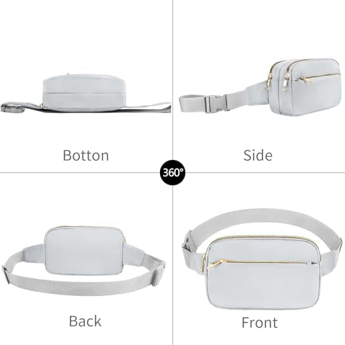 Fashion Fanny Bag-Waist Pack With Adjustable Belt Bag-Unisex Crossbody Pack For Travel Running Hiking-Light Grey - color: 3-Zipper Light Grey