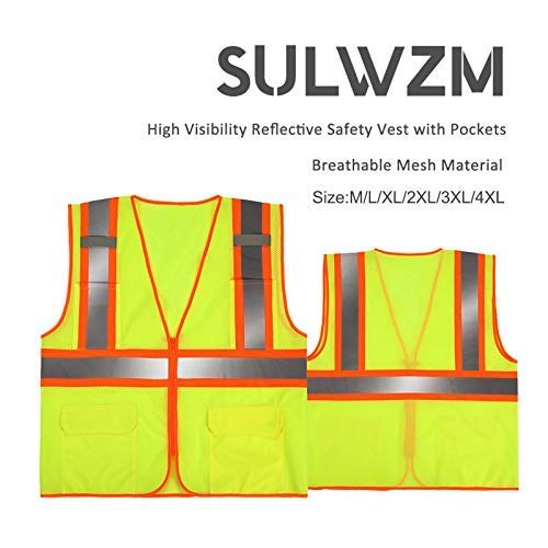 High Visibility Reflective Safety Vest with Zipper and Pockets Yellow,L - color: Yellow, size: Large