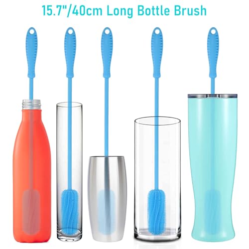 15.7" Silicone Bottle Brush, Water Bottle Cleaner Brush, Blue - color: Long Blue