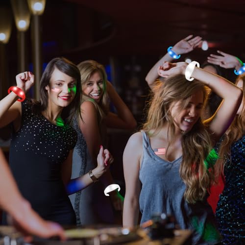 12 Pcs LED Glow Bracelets Sound Activated Flashing Light Up Bracelet for New Years Eve Glow in the Dark Party Supplies Christmas Party Favors Birthday Gift Carnival Concerts Night Events - color: RedBlueWhite