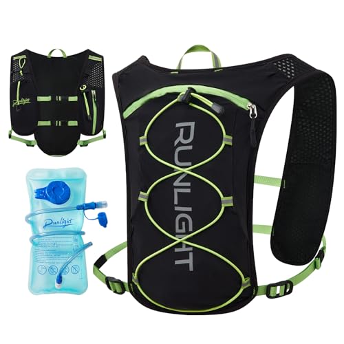 Runlight Running Vest for Women Men Lightweight Hydration Backpack Pack with 1.5L Water Bladder Bag Hydro Daypack for Hiking,Trail,Skiing,Camping,Cycling,Race,Marathon - color: Black Green
