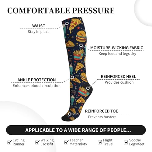 Compression Socks Knee High Support Stockings Women Men - color: Hamburger Pizza Cartoon