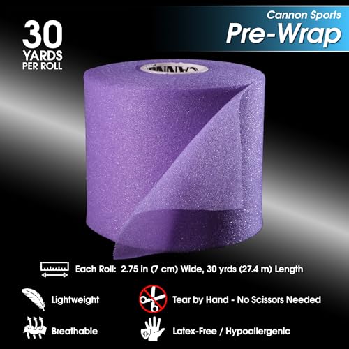 Cannon Sports Pre Wrap Foam Underwrap - 2 Pack, 2.75" x 30 Yards Per Roll (60 Total Yards) - Athletic Underwrap for Sports Tape, Training & Exercise (Purple) - color: Purple