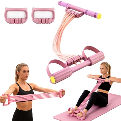 Pedal Resistance Band with Handle,10 Adjustable Levels, 8-80 LBS - color: 10-Tube Pink