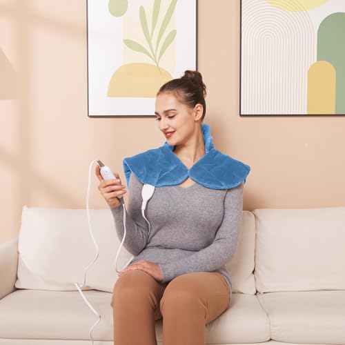 Ruqiji 19" x 24" Weighted Neck&Shoulder Heating Pad, 2.5lbs with 12 Temperature Settings&Countdown Timer,Pain Relief for Neck/Shoulders/Menstrual Pain(Light Blue) - color: 02-light Blue
