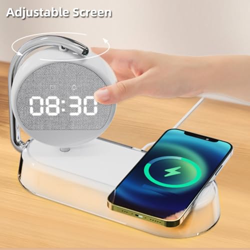 IHAO 4in1 Multifunctional Smart Alarm Clock with Wireless Charging Bright Adjustable Night Light 15W Fast Charger for Phone & Earbuds, 3 Group Alarms, Touch Control for Bedside Table-W001 White - color: Wireless Charger Alarm Clock W001 White