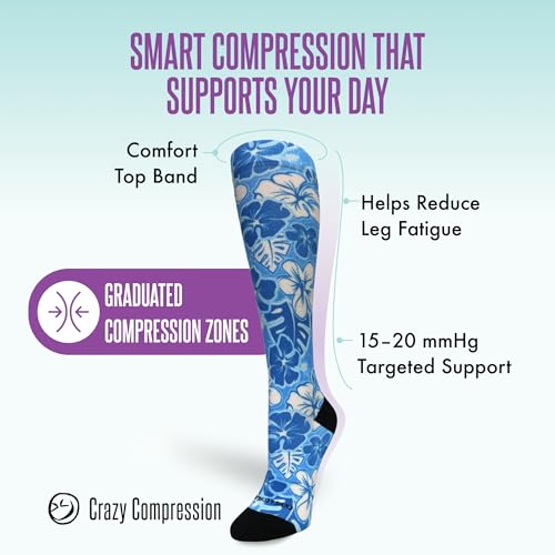 Crazy Compression Over-the-Calf Socks with Fun Designs - color: Aloha Blue, size: Small-Medium