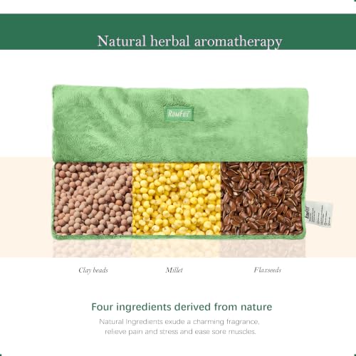 Romfox Microwavable Heating Pad for Pain Relief, Moist Heat for Cramps, Muscles, Joints, Back, Neck and Shoulders, Heat Compress Pillow, for Both Hot and Cold Therapy Green 17 * 8.7 Disassemble