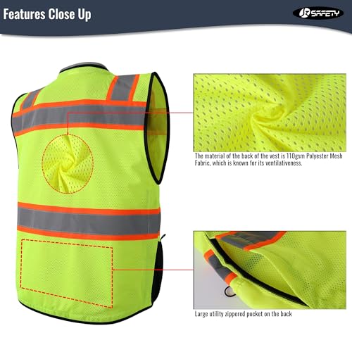 JKSafety Hi-Vis Unisex Surveyor Safety Vest Heavy Duty PPE Inner Pockets ANSI/ISEA Compliant - color: 188-yellow, size: Small