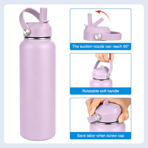 Straw lid for Hydroflask Wide Mouth Water bottle,Flex Straw Lid compatible with Hydro Flask 12 16 18 20 32 40 64 oz,Sports Straw Cap Flip Top Lid Water Bottle Lid Accessories… - color: Purple 2