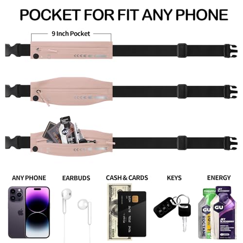 USHAKE Slim Running Belt Women Men, Bounce Free Fanny Pack Phone Holder - color: Pink