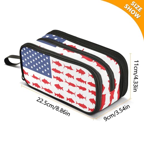 Fisyme Fish Usa Flag Pencil Case Large Capacity Pen Box Makeup Pouch Holder Organizer Stationery Bag for School Office College Traval - color: Multi-Blue Red White