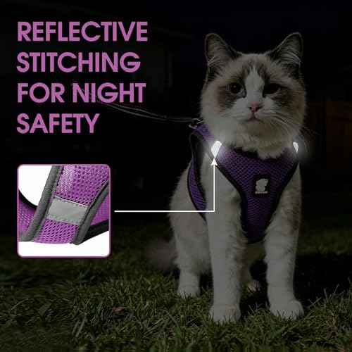 Heywean Cat Harness and Leash Escape Proof, Soft Breathable Mesh Kitty Walking Vest, Adjustable Step-in Kitten Harness Set with Reflective Strip for Small Cats - color: Purple, size: Small