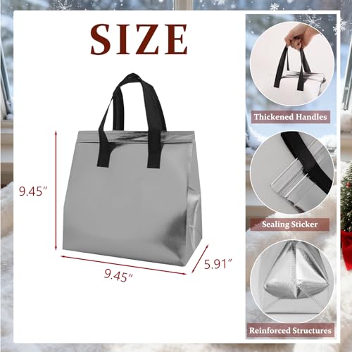 12Pcs Insulated Lunch Bag Disposable Cooler Bag Thermal Grocery Take Away Bags for Food Delivery Party Drink Picnic Holiday, Silver - color: Silver, size: 9.45"(H) x 9.45"(L) x 5.91"(W)