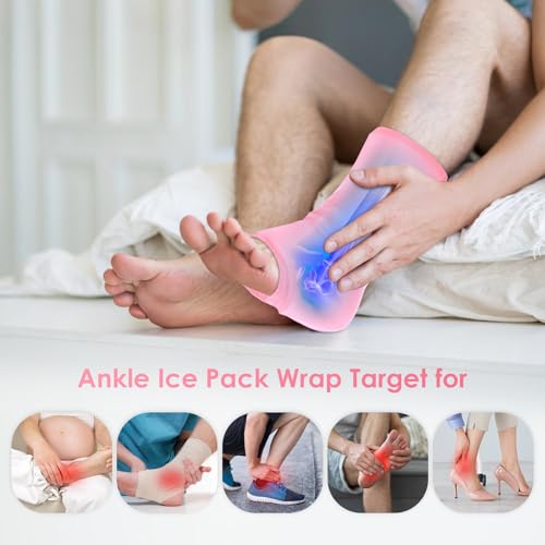 ComfiTECH Ankle Ice Pack Wrap, Large Opening for Foot & Heel, L, Pink, 2P - size: Large