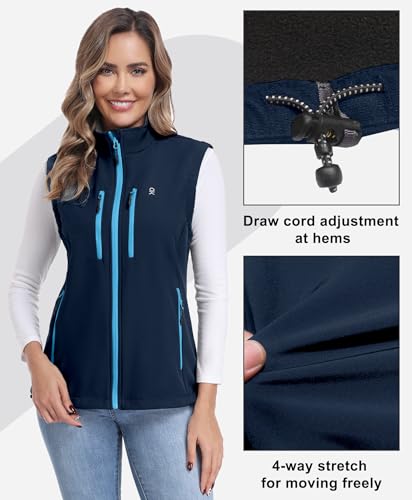 Little Donkey Andy Women's Fleece Softshell Vest Windproof Multi Pockets - color: Blue, size: Medium