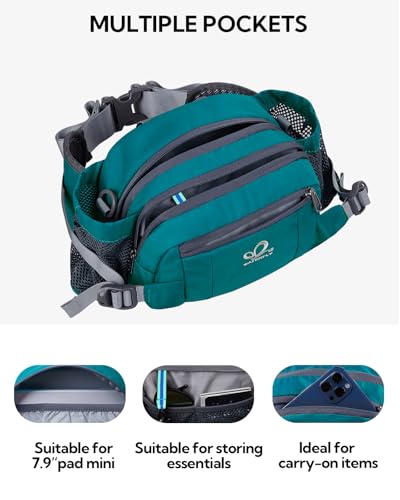 WATERFLY Fanny Pack Waist Bag: Fannie Pack 2 Water Bottle Holders Lumbar Belt Hiking Walking Running Jogging Camping Large Woman Man (Bottle Not Included) - color: Green