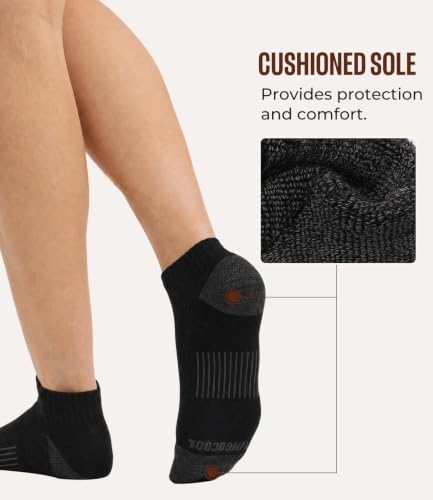 BAMBOO COOL Athletic Ankle Socks Womens Moisture-Wicking 5/6 Pairs - color: Black*6, size: Medium