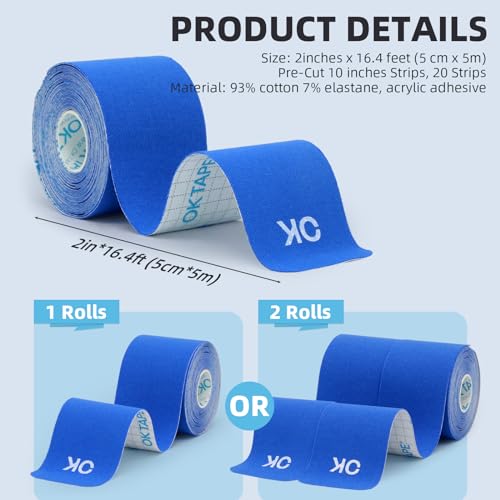 OK TAPE Kinesiology Tape 10 inches Precut, 20 Strips, Cotton Elastic Athletic Tape Latex Free, 2in x 16ft, Green - color: Lime, size: 20 Count (Pack of 1)