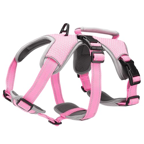 Escape Proof Dog Harness, No Escape No Pull Reflective Dog Harness with Durable Handle, Adjustable Heavy Duty Vest for Small Medium Large Dogs, Walking and Training (Pink,XL) - color: Pink, size: XL (Pack of 1)