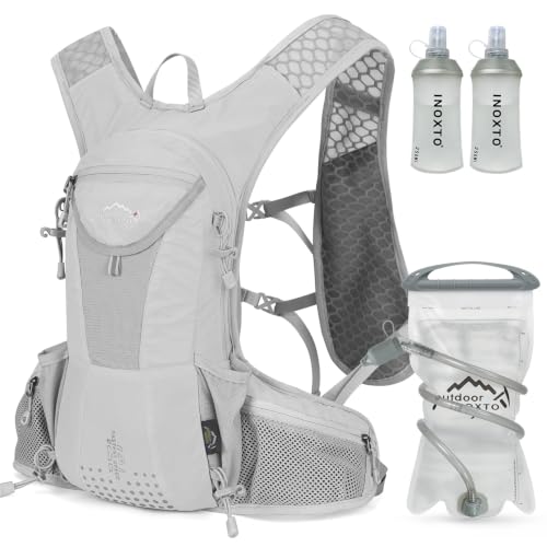IX INOXTO Hydration Pack Backpack, Lightweight Water Backpack with 2L Hydration Bladder Daypack for Men Women,Running Hydration Vest for Trail Running Hiking Cycling Race Climbing - color: Grey white