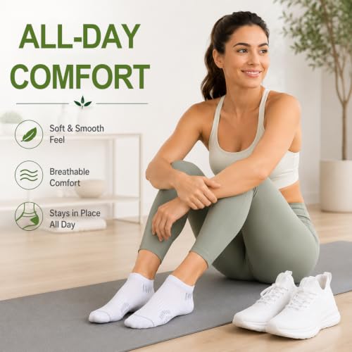 floconssy Ankle Socks for Women, Bamboo Viscose Cushioned Running Socks - color: 5 Pairs (2black+2white+1grey), size: 6-9