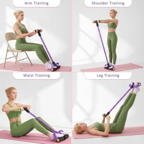 Pedal Resistance Band with Handles, 6-Tube Elastic Tension Rope, Natural Rubber Multifunction Exercise Band, Home Fitness Equipment for Yoga, Stretching, Abdomen Waist Arm Leg Training