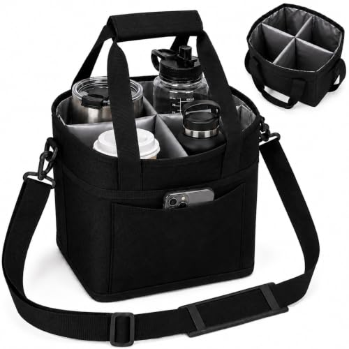Structured Drink Carrier Bag, Family Size 4 Compartment Drink Bag - color: Deep Black