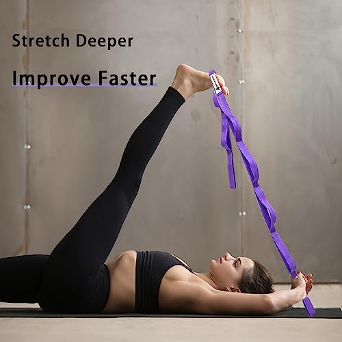 Stretching Strap Yoga Strap with Loops for Physical Therapy, Non-Elastic - color: Purple+Black
