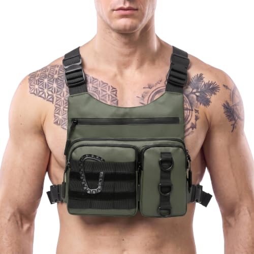 Criuage Outdoor Chest Bag for Men, Lightweight Adjustable Running Vest, Water Resistant EDC Chest Pack with Water Bottle Pocket, Breathable Back Pad for Hiking Cycling Fishing Travel (Olive) - color: Olive