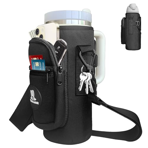Sports rabbit Universal Water Bottle Holder with Strap & Phone Pocket - color: Black, size: 40OZ