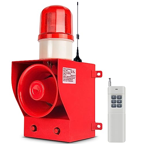 0.31mile Wireless Remote Control Siren Adjustable Volume Tone Waterproof 130dB Horn Security Alarm Systerm with LED Strobe Light AC110-120V