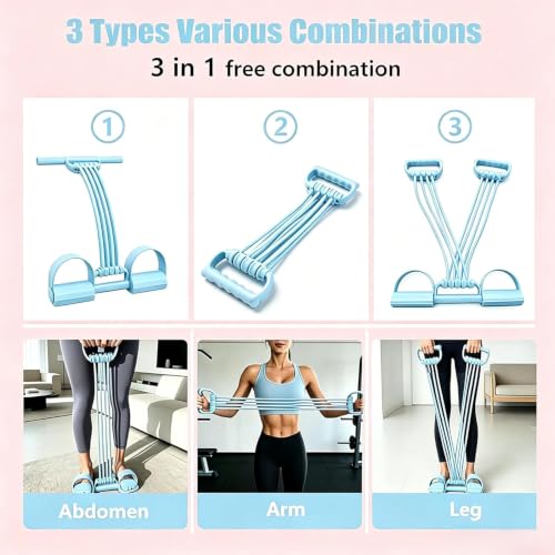 3-in-1 Adjustable Foot Pedal Resistance Band, 10 -Tube Elastic Band - color: Blue
