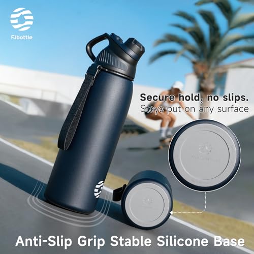 Fjbottle 32oz Stainless Steel Insulated Water Bottle No Straw Spout Lid - color: Classic Navy, size: 32 Ounces
