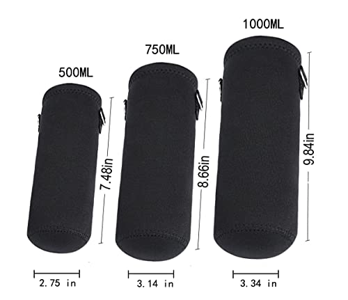 AMARY 500ML Neoprene Water Bottle Carrier Bag with Adjustable Shoulder Strap,Insulated Water Bottle Cover for Stainless Steel/Glass/Plastic Bottles 16.9OZ (Black) - color: Black
