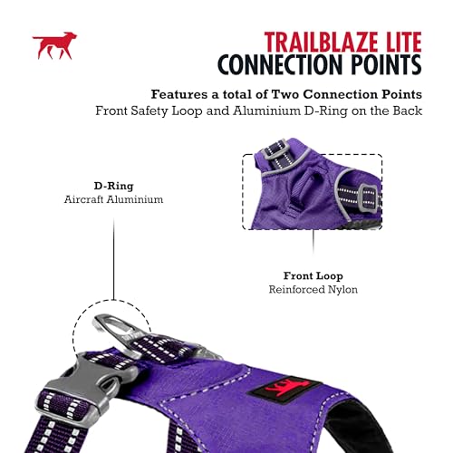 Tuff Pupper All-Day Wear Dog Harness | for Walking, Trail Running, Hiking | Front & Back Leash Clips | Reflective Trim | Easy On/Off Buckles | Lightweight Breathable | No Pull Design (XS, Purple) - color: Deep Purple, size: X-Small