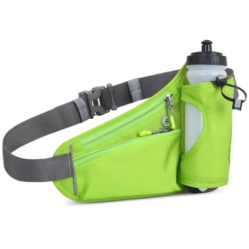 Running Waist Pack with Water Bottle Holder, Adjustable Belt - color: Green