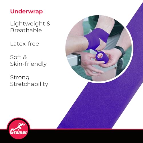 Cramer Tape Underwrap, Bulk Case of 48, Purple Rolls, Non-Latex Pre Wrap to Protect Skin from Irritation and Discomfort Caused by Athletic Tape for Taping, Secure Pads and Ice Packs, 2.75" x 30 Yards - color: Purple