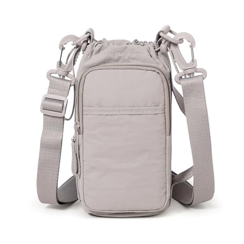 Water Bottle Holder with Strap, Crossbody Sling Bag for Walking Hiking - color: Off-white Gray
