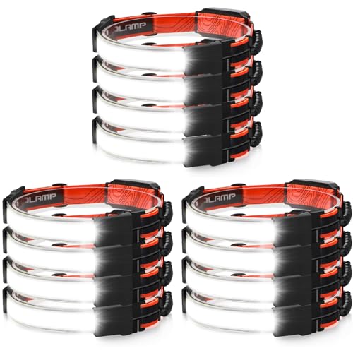 LED Headlamp Flashlight 12Packs, 1000L 230° Broadbeam Headlight, USB Rechargeable Head Lamp with Red Taillight, Lightweight Waterproof Headlamps for Camping Running Hiking, Hard Hat Headlamp - color: 230° Red 12PC