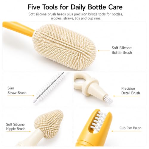 Baby Bottle Brush Set, 5-Piece Travel Kit with Compact Storage, Orange - color: Tangerine & White
