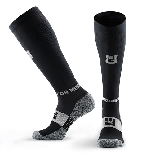 MudGear Graduated Compression Socks, Durable, Sweat-Resistant OCR Performance Socks with Cushioned Footbed, Made in USA - color: Black/Gray, size: Medium