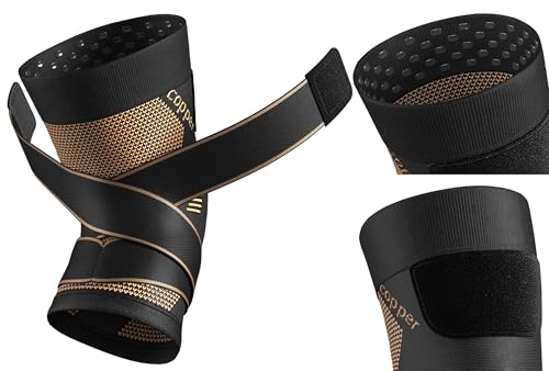 NEENCA Copper Knee Brace, Compression Sleeve with Straps for Pain Relief - color: High Copper-Single, size: Medium
