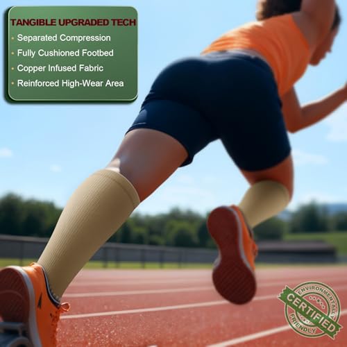 BULLIANT Men's Cushioned Compression Knee High Sports Recovery Socks 3Pack - color: 3pairs-nude8395, size: Small-Medium
