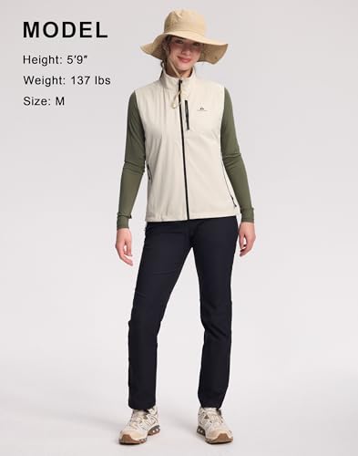 Pioneer Camp Women's Lightweight Softshell Vest Windproof Sleeveless Jacket with Zip Pockets for Running Hiking Fishing - color: Light Khaki, size: Medium