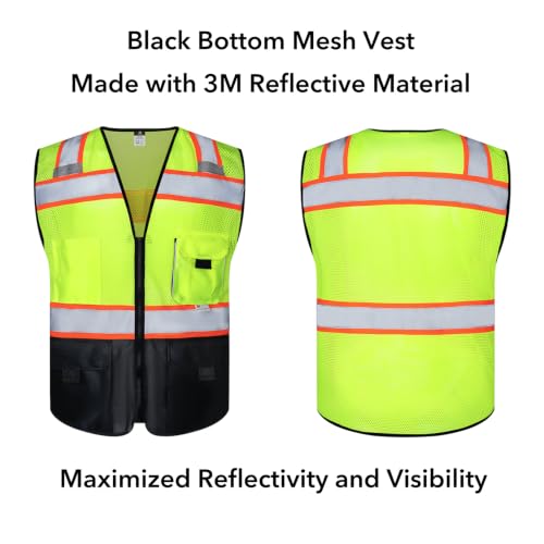Dib Safety Reflective Safety Vest Made with 3M Tape, Yellow and Black L - color: Yellow & Black, size: Large