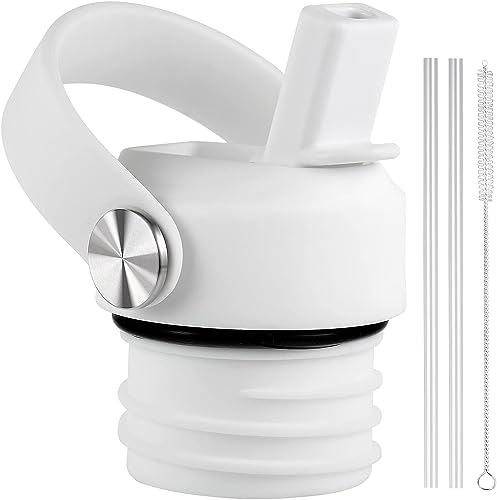 White Straw Lid for Hydro Flask Standard Mouth 18 21 24 oz, Replacement Sport Cap with Handle, BPA-Free Straw Lid with 2 Straws + Brush, for Office School Travel Daily Commute - color: White